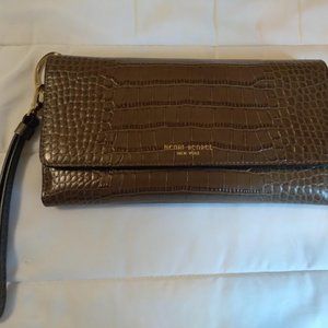 Henri Bendel Brown Croc-Embossed Clutch